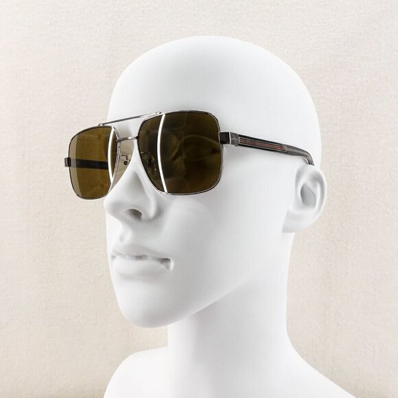 Gucci GG0529 Squared Aviator Sunglasses Silver Brown OS main image 6